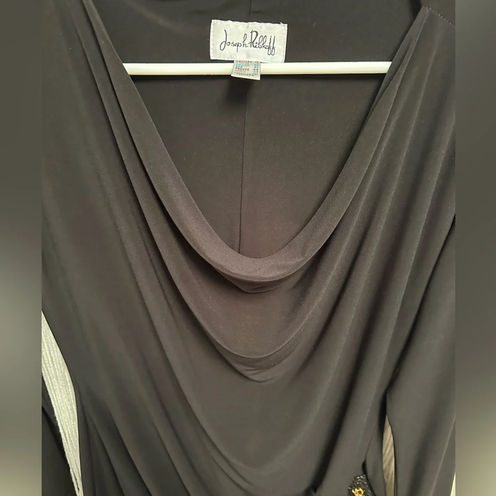 Joseph Ribkoff Faux Wrap Black Dress Womens Size 14 Long Sleeve Cowl Neckline - Picture 5 of 6